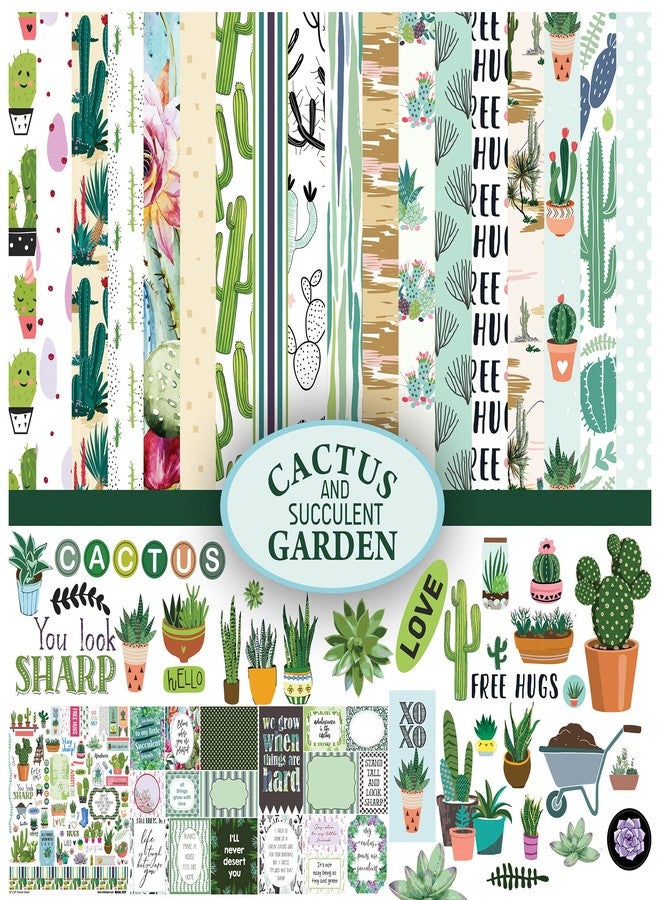 Inkdotpot مجموعة أوراق قصاصات ورقية مزدوجة الجوانب من إنك دوت بوت، بتصميم نباتات الصبار والعصاريات المنزلية، مقاس 12 × 12 بوصة، مع ورقة ملصقات - 16 صفحة - متعددة الألوان - Image 1